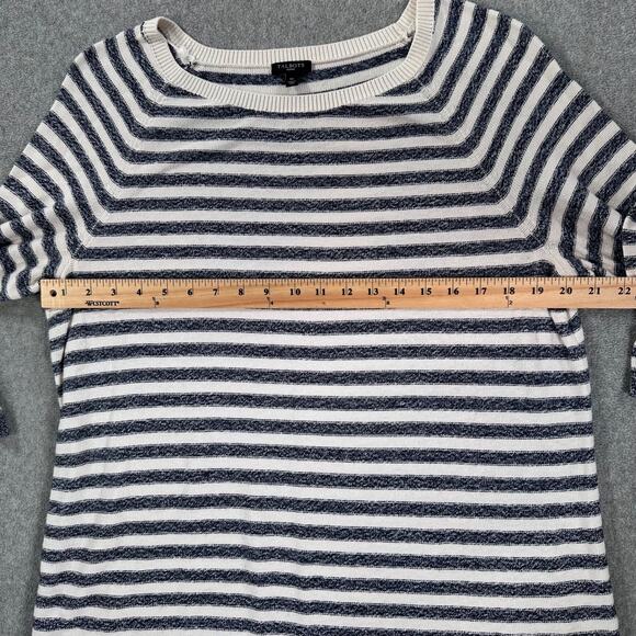 Talbots Striped Pullover Sweater Womens 1X Navy Blue/Pink 3/4 Sleeve Linen Blend - Picture 6 of 8